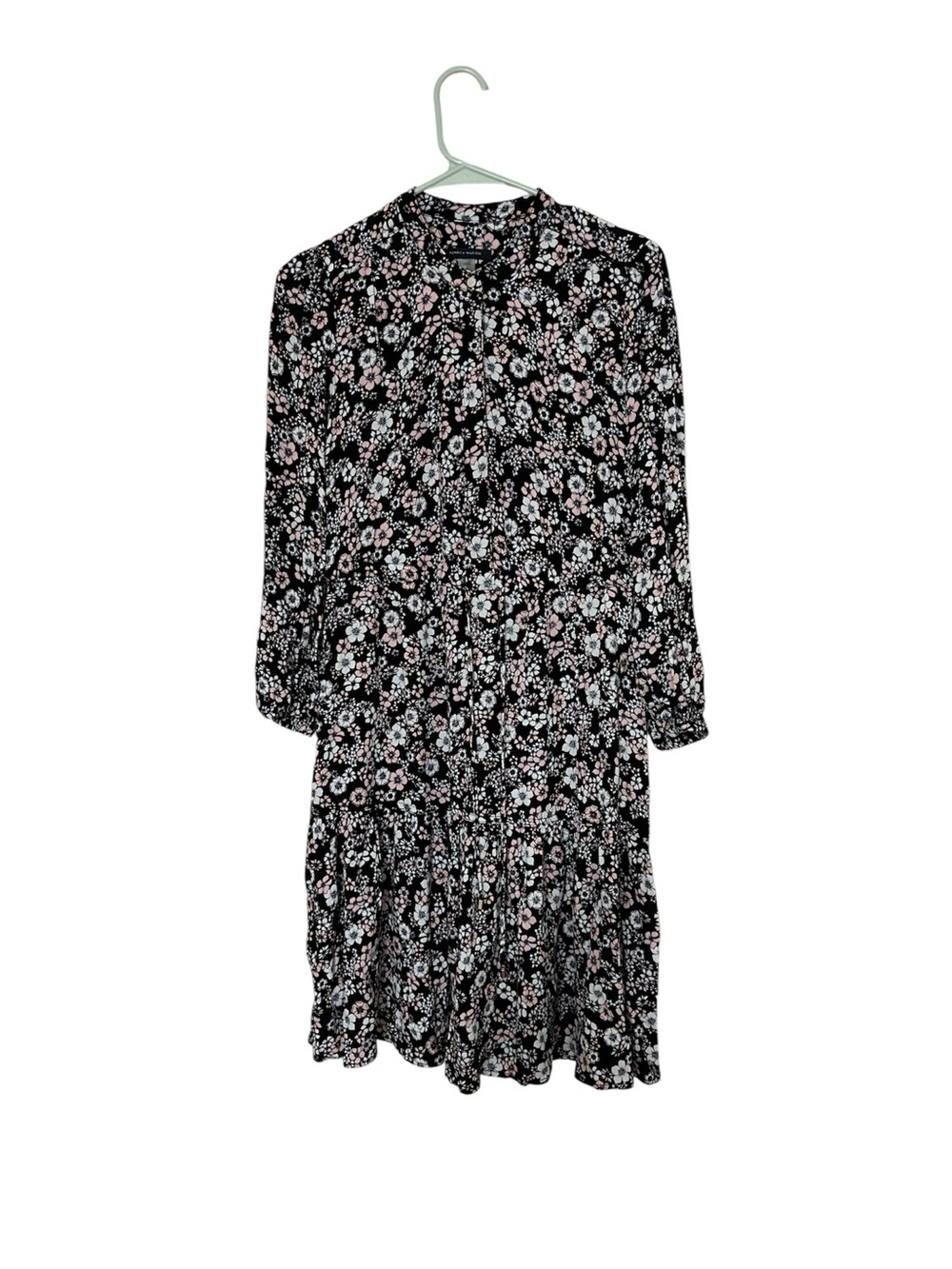 Tommy Hilfiger Black Floral Long-Sleeve Tiered Dress